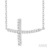 1/10 ctw Petite Sideways Cross Round Cut Diamond Fashion Pendant With Chain in 10K White Gold